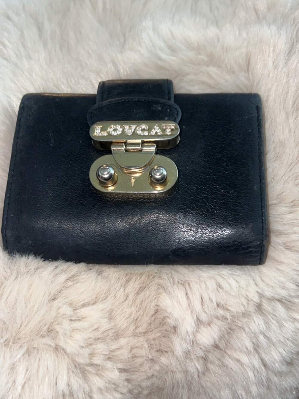 Lovcat Black Leather Women's Wallet with Gold Hardware